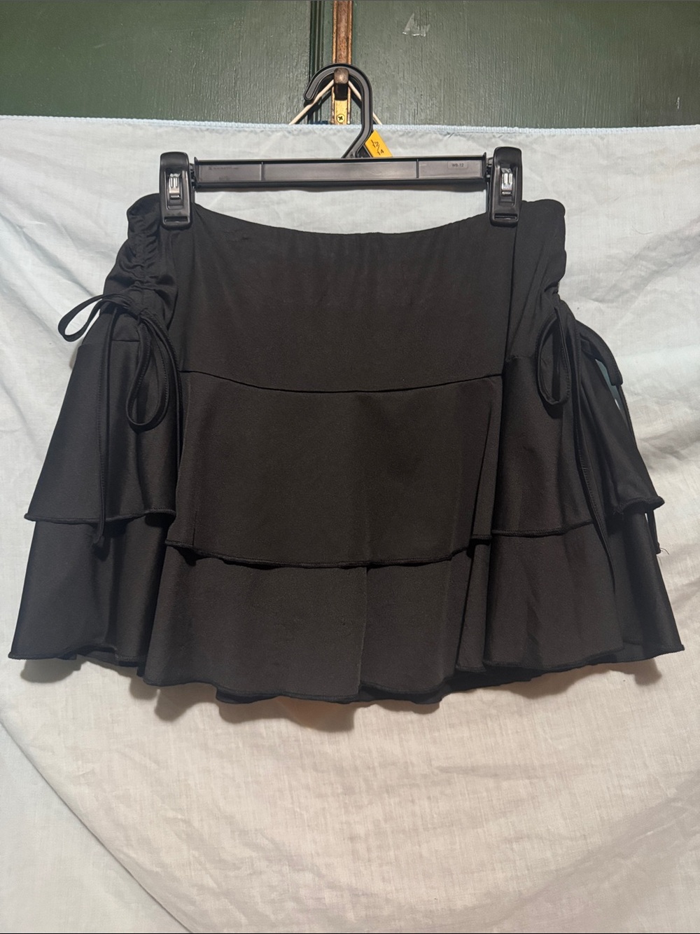 Women's Black Tiered Mini Skirt with Side Tie Details